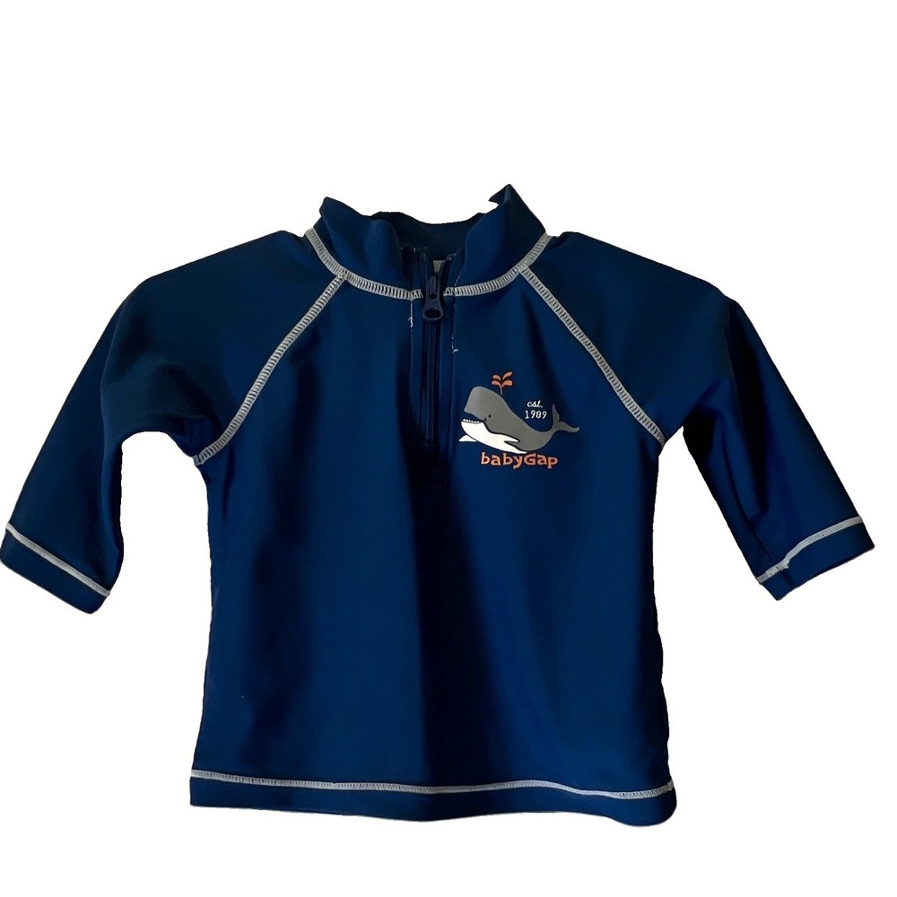 babyGap Blue Short Sleeve Zip Rash Guard Swim Shirt Whale 3-6 Months
